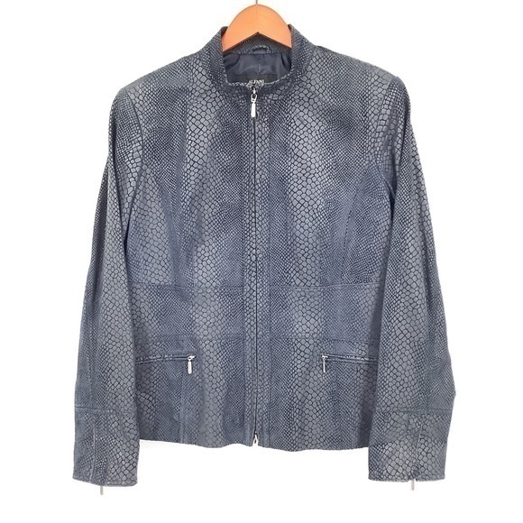 Alfani Vintage Leather Snakeskin Print Moto Jacket Coat Size Large